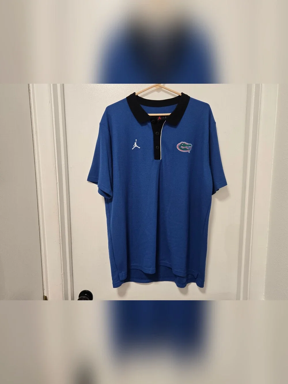 Florida Gators Jumpman Polo Shirt Mens Sz L Loose Fit Blue Black Collar